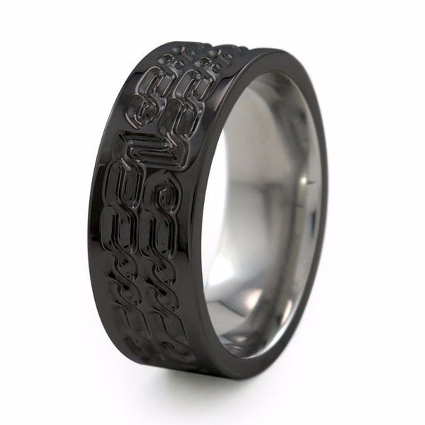 Galahad Black Diamond Coated Titanium ring is a carved dual celtic knot design