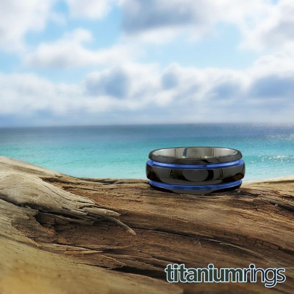 Domed black titanium wedding band classic wedding band style with a comfort fit 