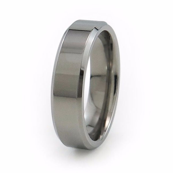 Mens titanium wedding band with beveled edges and custom fit. Pure titanium 
