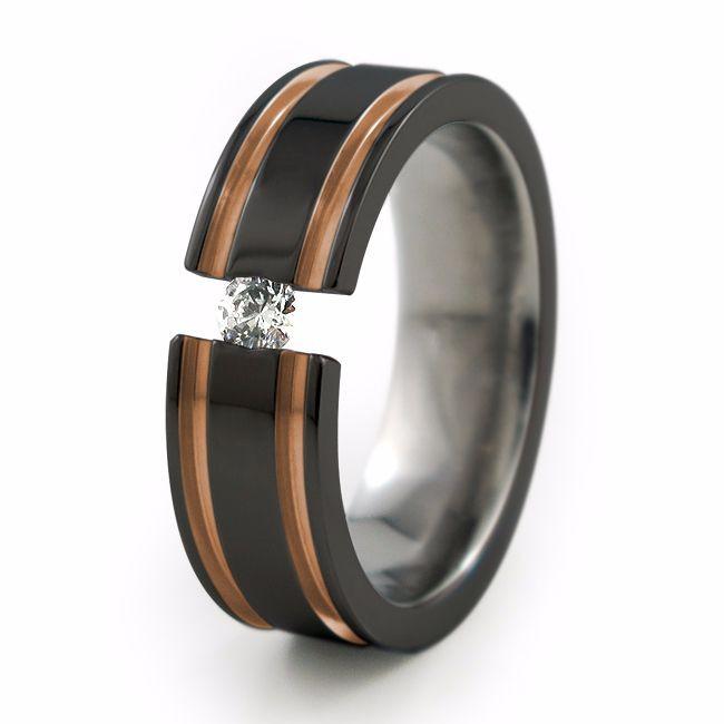 Black Plated TITANIUM Tension RING with 4mm Square CZ in Unique Setting Black Plated TITANIUM Tension RING with 4mm Square CZ in Unique Setting
