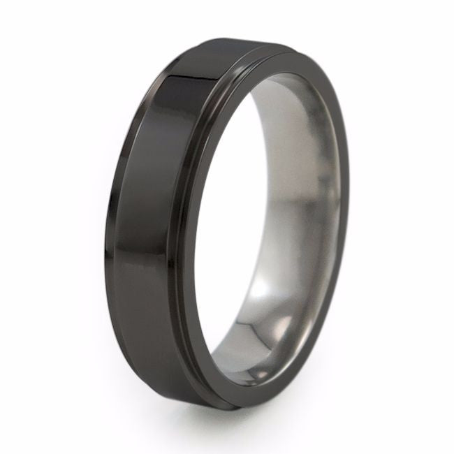 thumbnail image 2 of Black Plated TITANIUM Plain MEN's Band Ring With ACCENTS, Size 14 - In Gift Box 2 of 9