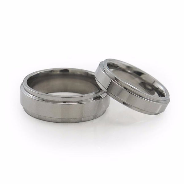 Matching titanium wedding set with comfort fit