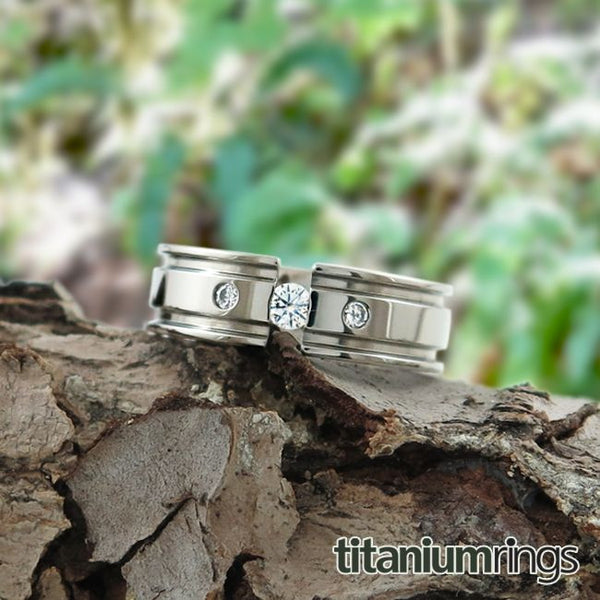 Mens titanium wedding band comfort fit collection tension diamond inset