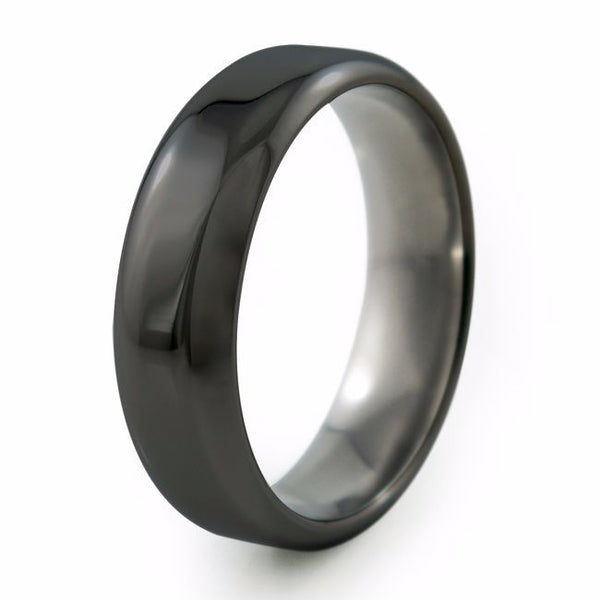 Simple classic black titanium wedding band and titanium ring. Comfort fit. Contour band 