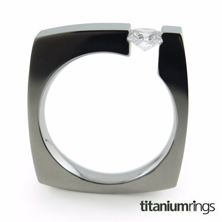 square shape titanium ring with tension setting. Wedding band or engagement ring.  Unisex titanium ring
