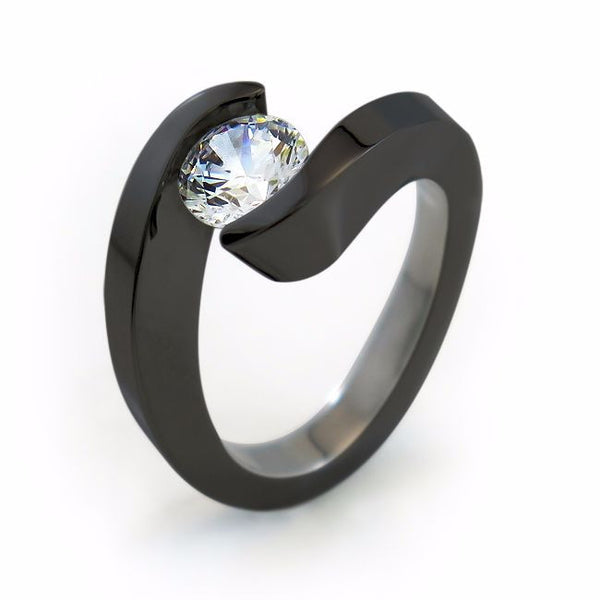 The Stella Titanium engagement ring is elegant and trendy. Your Diamond or gemstone appears to float in a flowing wave. 