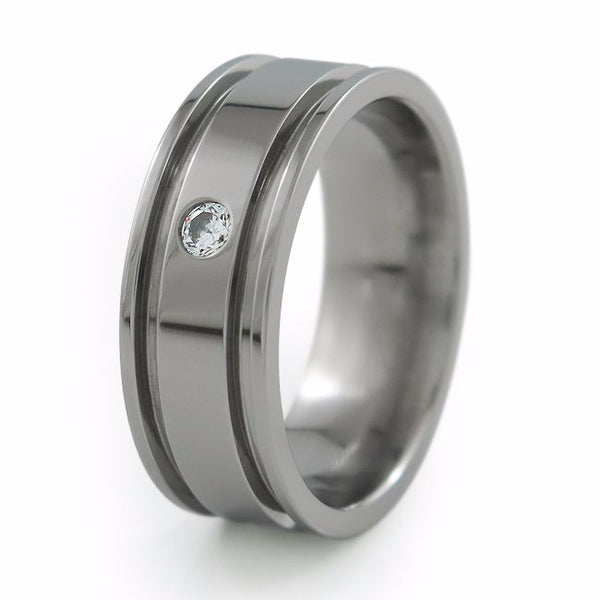 Mens Diamond Titanium Wedding band with comfort fit. 