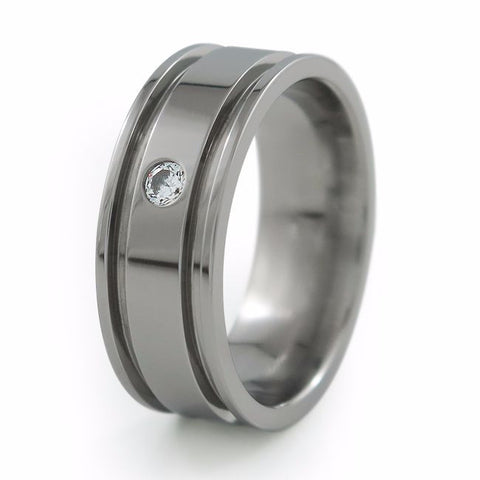 Abyss | Single Inset Diamond Titanium Ring