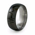 simple domed aircraft-grade black Titanium ring adorned with a lightly carved in Chinese symbol representing Soulmate