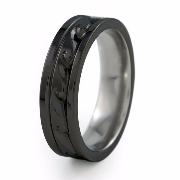 Greek inspired black titanium ring the atlantis 