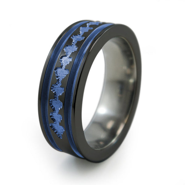 Titanium Ring with sound wave engraving of babys heartbeat from Ultrasound, or any sound wave that can be captured. 