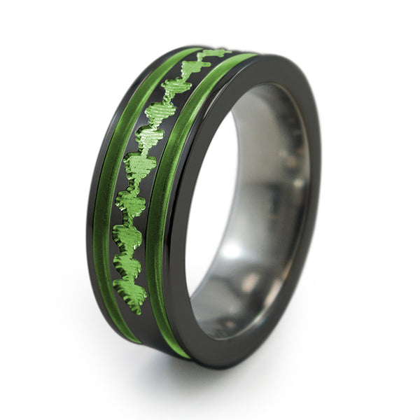 Titanium Ring with sound wave engraving of babys heartbeat from Ultrasound, or any sound wave that can be captured. 