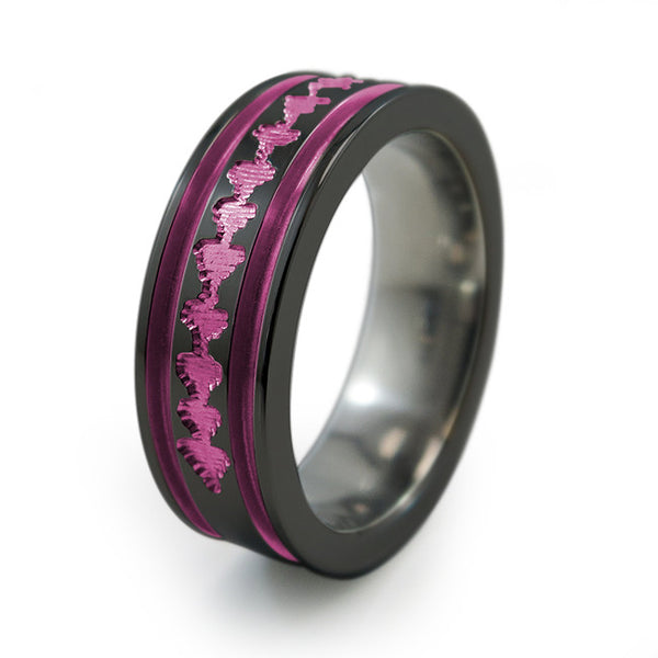 Titanium Ring with sound wave engraving of babys heartbeat from Ultrasound, or any sound wave that can be captured. 