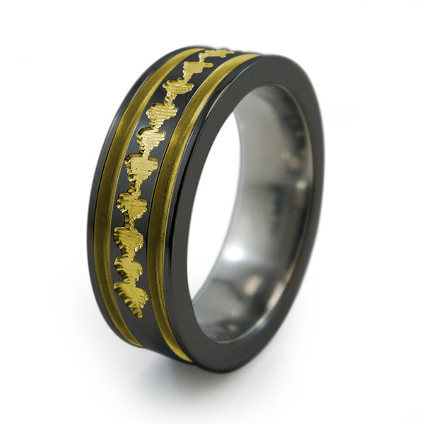 Titanium Ring with sound wave engraving of babys heartbeat from Ultrasound, or any sound wave that can be captured. 