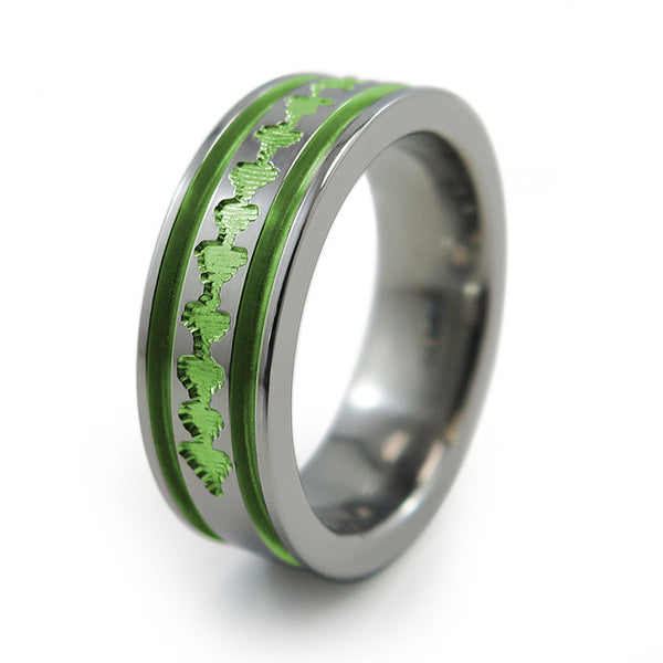 Titanium Ring with sound wave engraving of babys heartbeat from Ultrasound, or any sound wave that can be captured. 