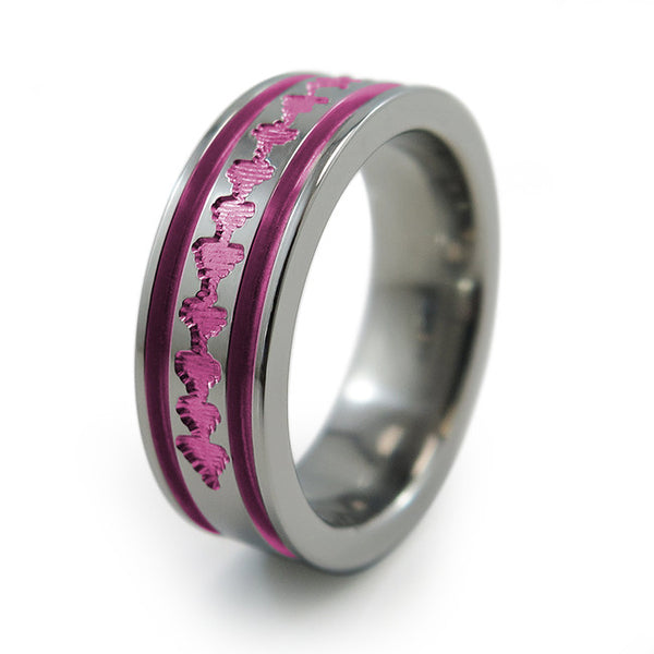 Titanium Ring with sound wave engraving of babys heartbeat from Ultrasound, or any sound wave that can be captured. 