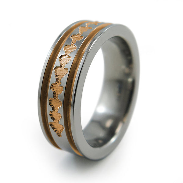 Titanium Ring with sound wave engraving of babys heartbeat from Ultrasound, or any sound wave that can be captured. 
