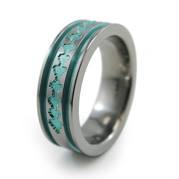 Titanium Ring with sound wave engraving of babys heartbeat from Ultrasound, or any sound wave that can be captured. 