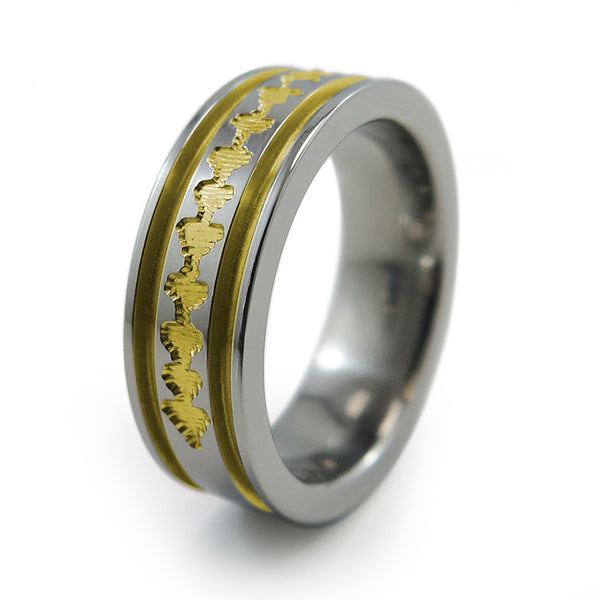 Titanium Ring with sound wave engraving of babys heartbeat from Ultrasound, or any sound wave that can be captured. 
