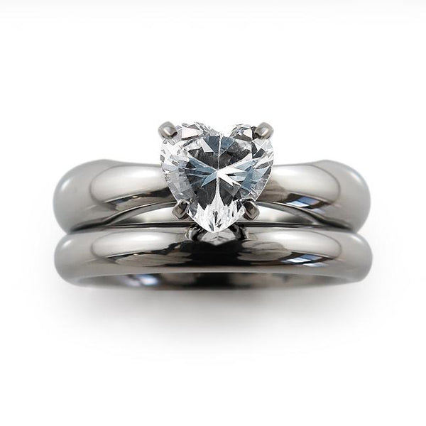 Aimee Heart Solitaire Titanium Ring