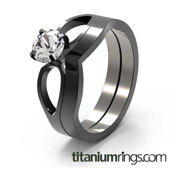 To Infinity Women's Titanium Engagement Ring and Wedding Band Set