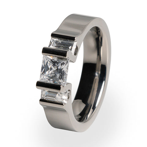 Cathedrale-Titanium Triple Gem Engagement Ring