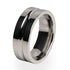 A traditional Titanium ring with a comfort fit.  A perfect wedding ring for him.