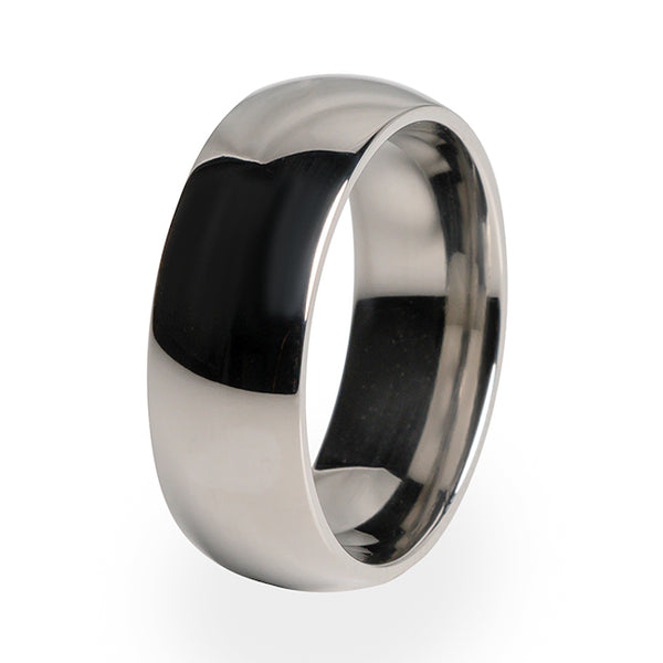 A traditional Titanium wedding band design with a comfort fit.