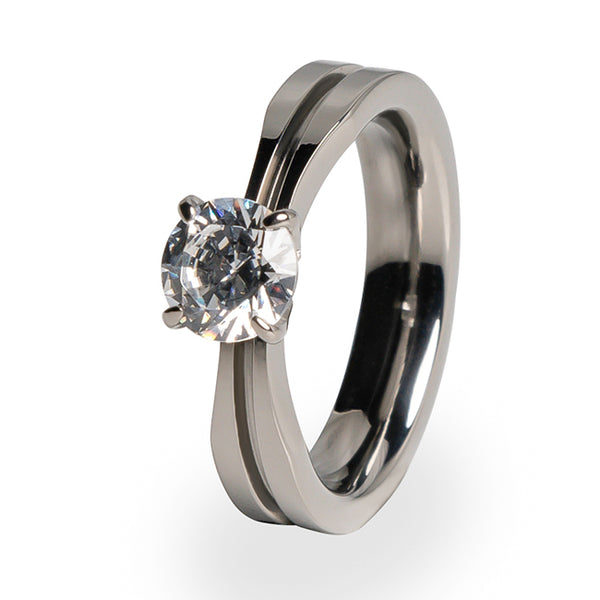 Titanium ring solitaire with gemstone for women