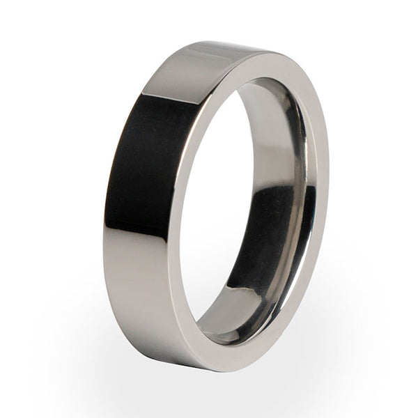 A traditional Titanium ring with a comfort fit.  A perfect wedding ring for her.