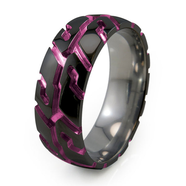 Black Titanium Tire Tread Ring Magenta