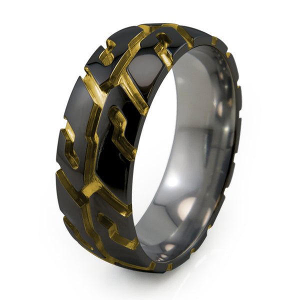 Black Titanium Tire Tread Ring Yellow 