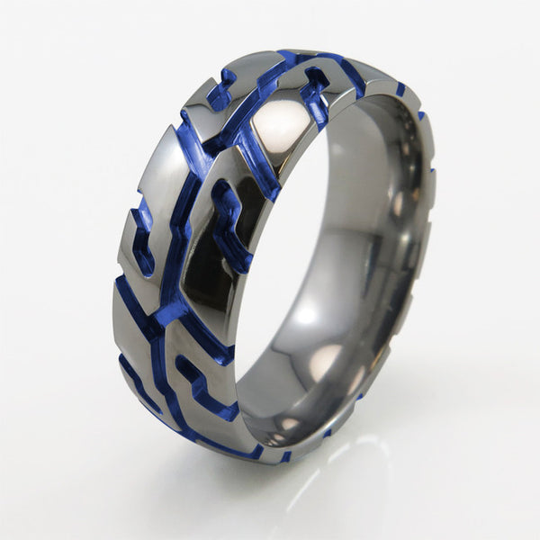 Tire Tread Titanium Ring Blue