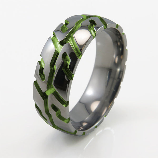 Tire Tread Titanium Ring Green