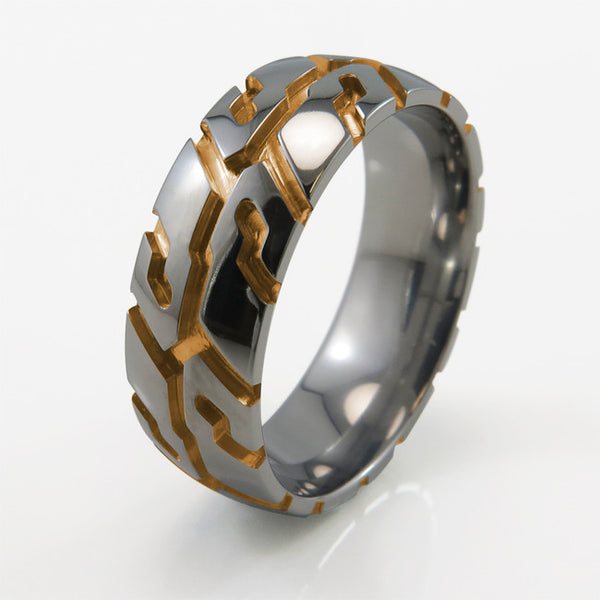 Tire Tread Titanium Ring Rose Gold