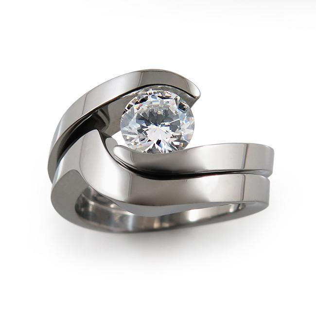 Wedding Rings : Tension-Set Titanium and Diamond Wedding