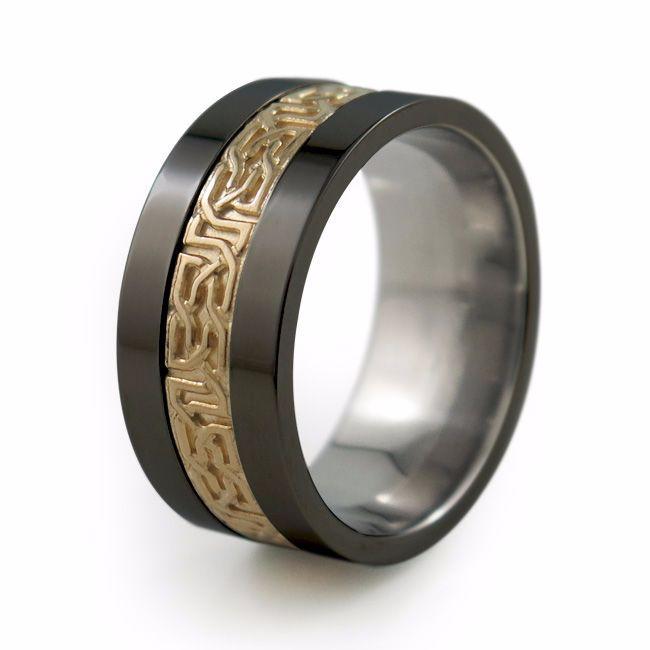 Camelot Project Ralph Ring Camelot - Sculpted Precious Inlay Men's Black Titanium Ring | Titanium ...