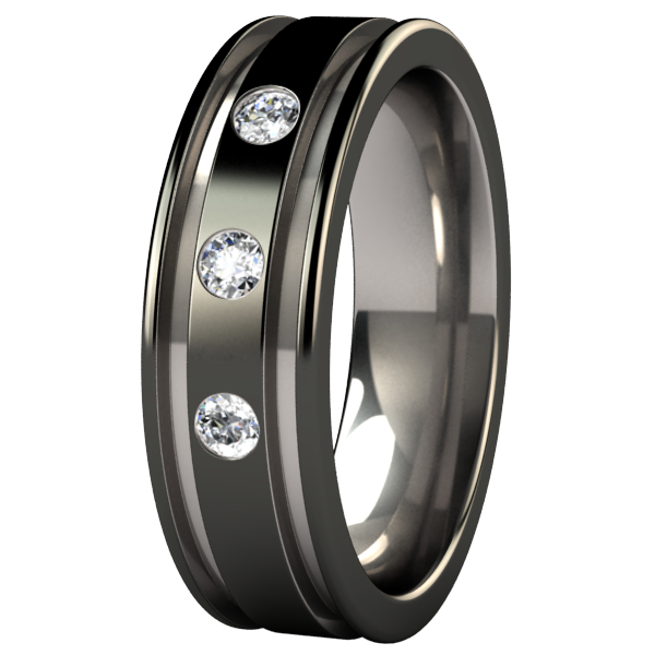 Custom Abyss black two-tone - 3x3mm inset gems-none-Titanium Rings