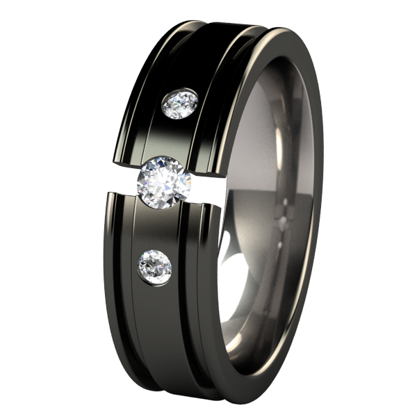 Abyss Tension Set with Side Stones - Black-none-Titanium Rings
