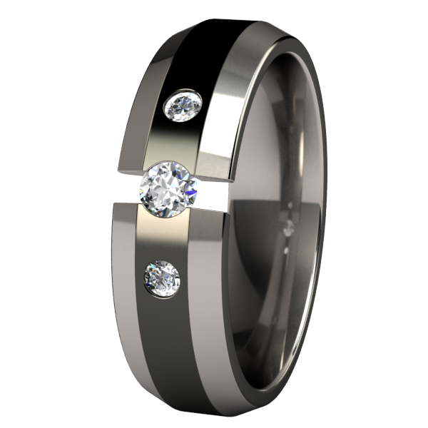 Ascent Tension Set with Side Stones - Black Two Toned-none-Titanium Rings