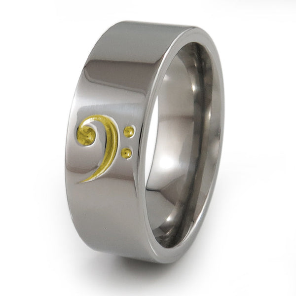 Bass Clef Music Ring, Titanium Ring, Soundwave ring