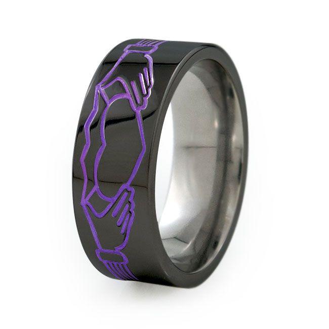 Claddagh Celtic Inspired Black Titanium Ring Titanium Rings