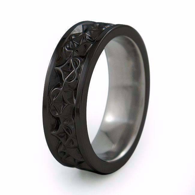 Amore Womens Carved Black Titanium Ring Titanium Rings