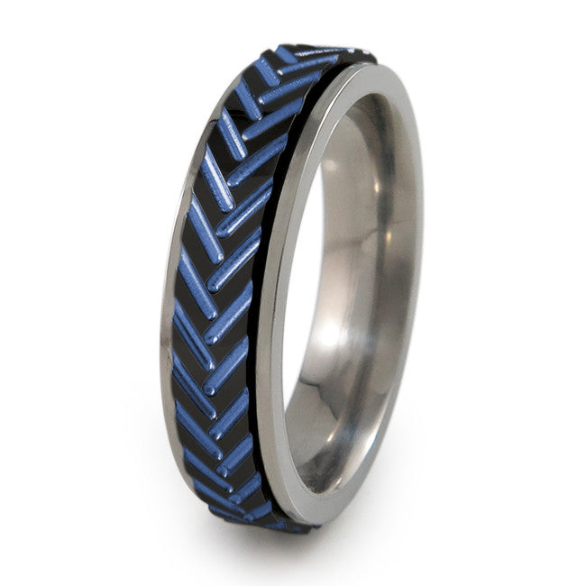 Chevrons Fidget Ring- Black Titanium Ring | Titanium Rings
