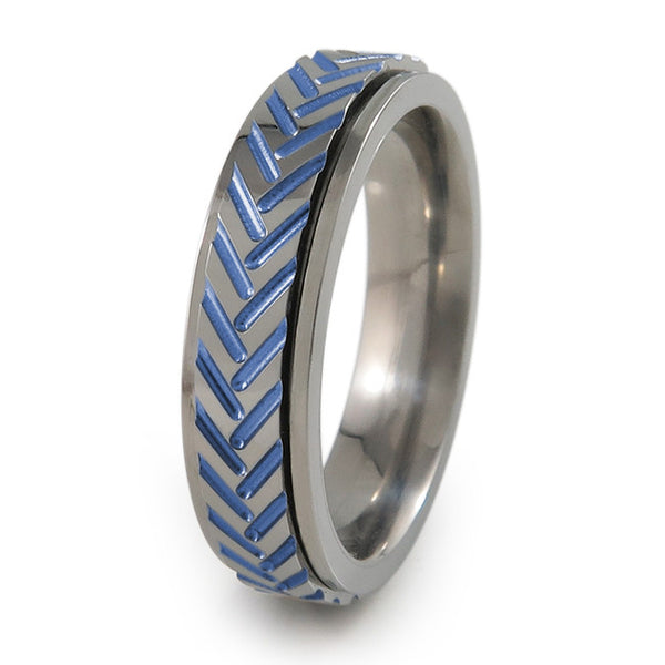 Chevrons style titanium fidget spinner ring