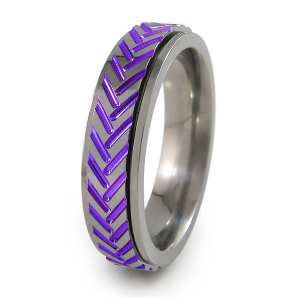 Chevrons style titanium fidget spinner ring