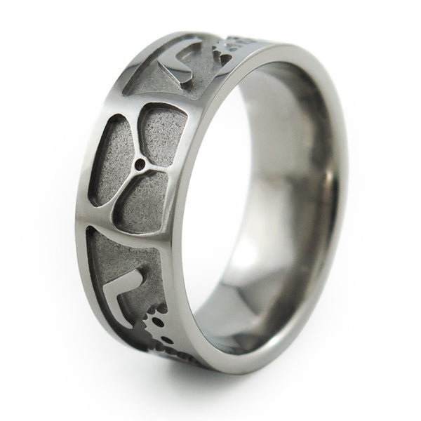 unique titanium ring, clockworks. Mens or ladies titanium band