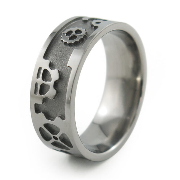 unique titanium ring, clockworks.Steampunk design gears