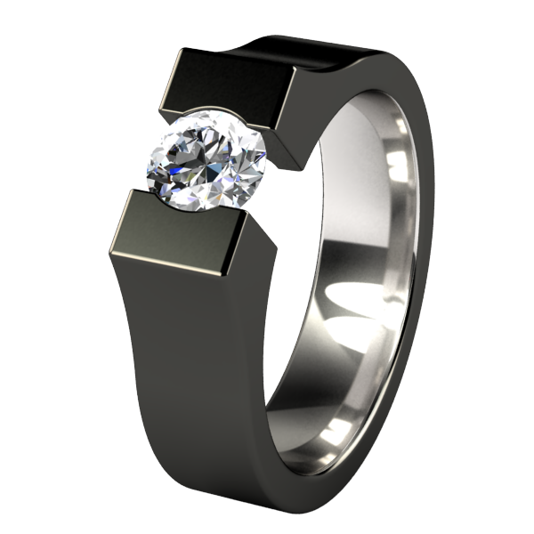 Comet Round Solitaire Gem - Black-none-Titanium Rings