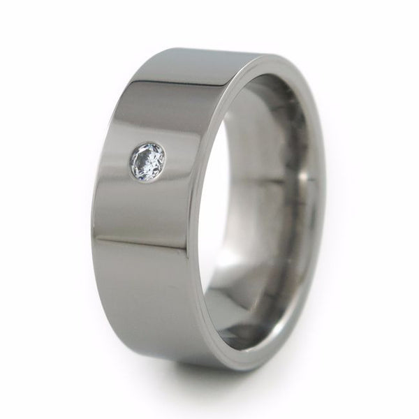 Flat profile titanium ring with inset for gemstone 